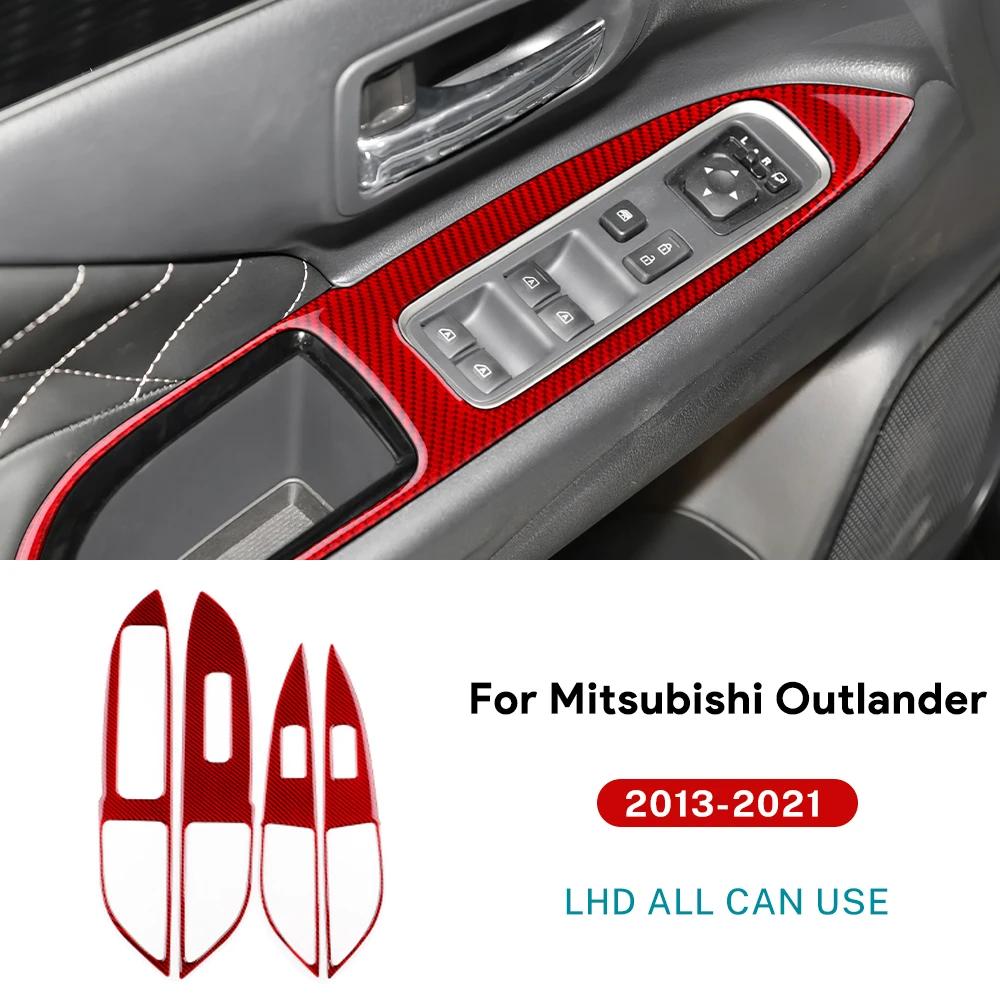 For Mitsubishi Outlander 2013-  Real Soft Carbon Fiber Sticker LHD RHD Car Window Lift Button Panel Interior Accessories