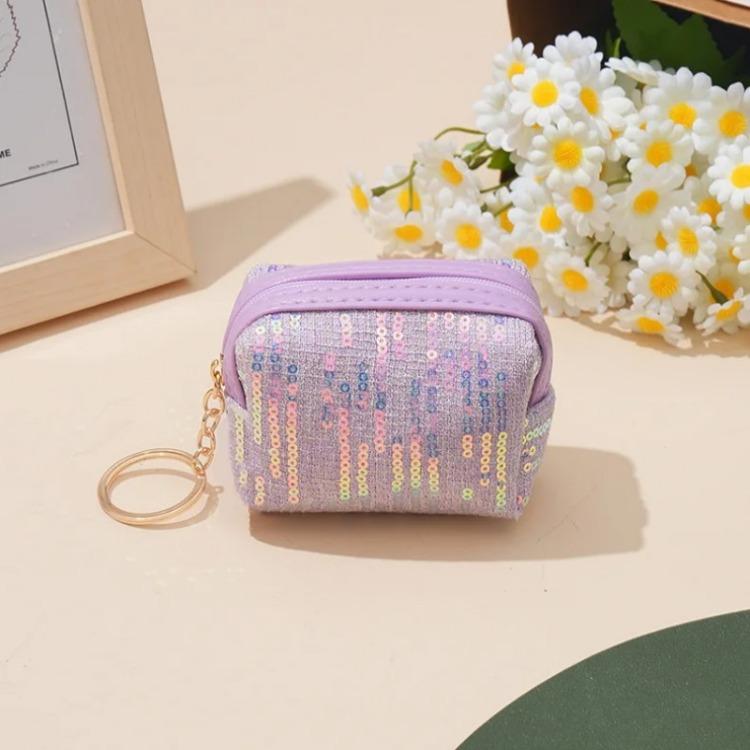 Embroidered Sequin Cute Zero Wallet Coin Purse Earphones Lipstick Organizer Bag Pendant with Keychain Kids Cute Purse Mini Purse
