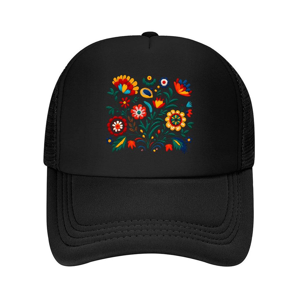 Colorful Floral Folk Art Home Decor Mesh Baseball Cap Hip Hop