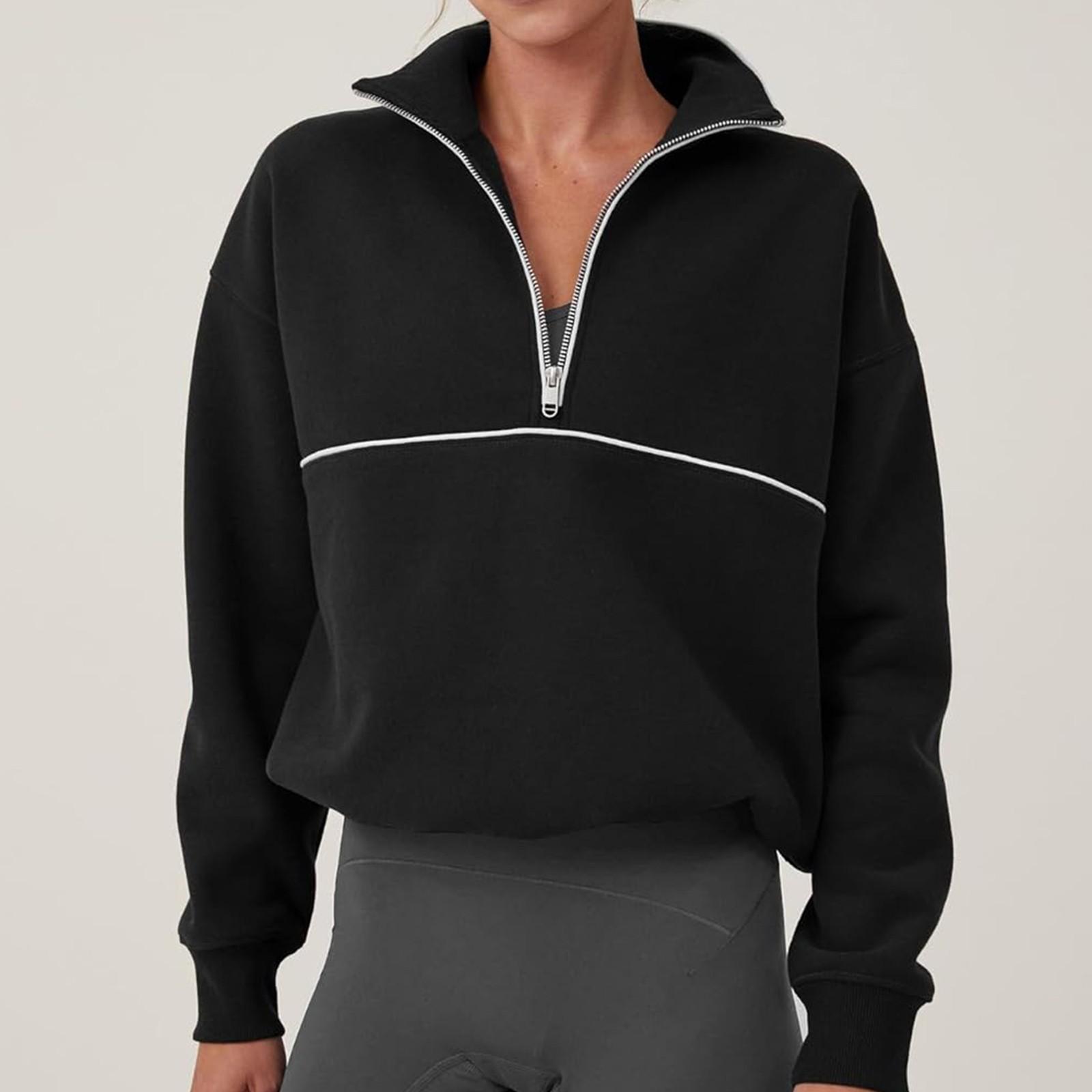 

Женский пуловер на молнии, толстовка с воротником-стойкой, толстовки с длинными рукавами, большие пуловеры с капюшоном, топы S чёрный