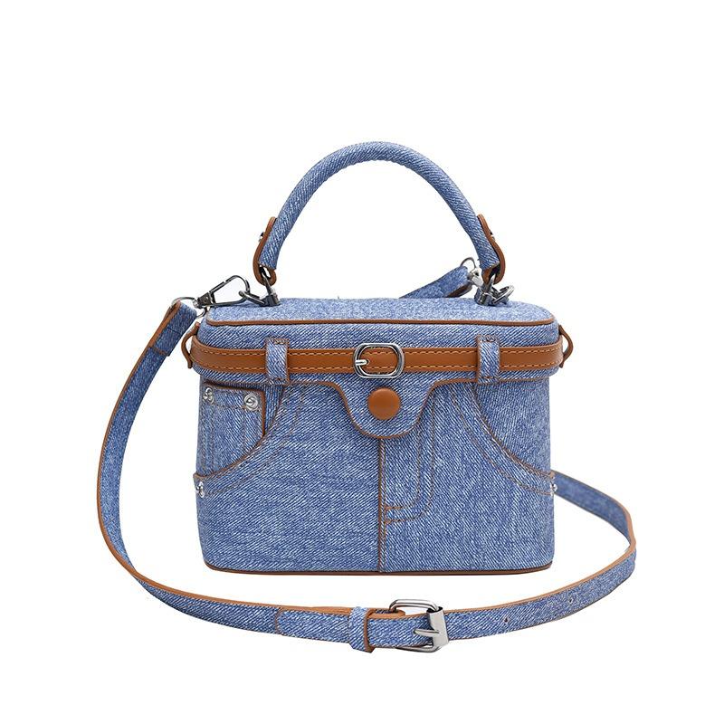 Niche Design Bag Women's New Fashion Denim Splicing Shoulder Messenger Bag Trendy Simple Small Square Bag