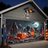 2D banner 1 piece Halloween garage door decoration with pumpkin bat tombstone and ghost design Halloween decoration
