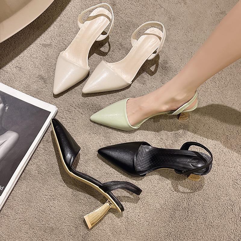 мода Новые Высокие Каблуки Кожаная Обувь Тонкие Летние Туфли-лодочки Женские Бежевые — фото 5