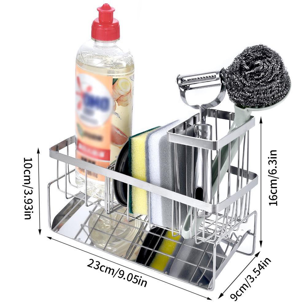 Kitchen Sink Rack & Countertop Multi-function Storage Organizer with Drain Sponge and Scouring Pad Holder.