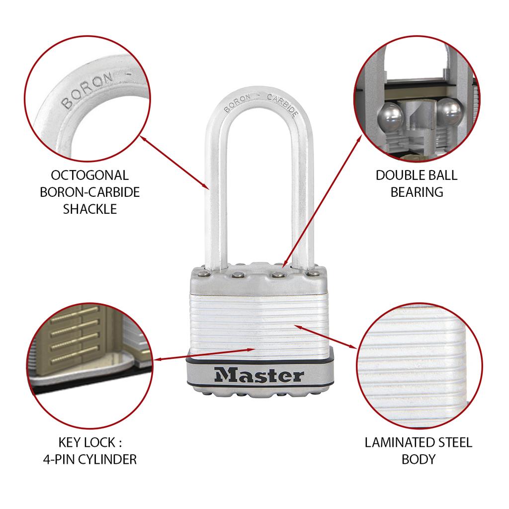 Master Lock 3 Heavy Duty Laminated Padlocks, Long Shackle, Key