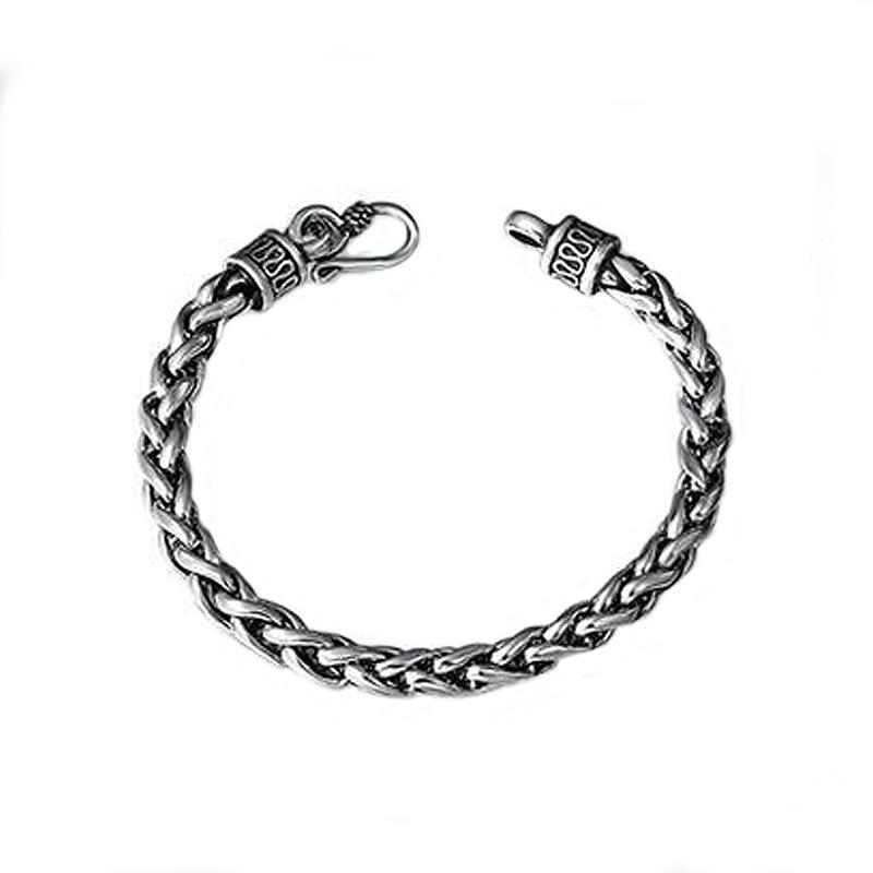 Papaste Silver Retro Men's Bracelet, Men's Trendy, Single, Simple, Trendy, Personalized, Hand Woven Bracelet, Vintage
