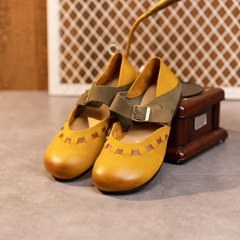 

Женские туфли на плоской подошве из коровьей кожи первого слоя, женские туфли Мэри Джейн с круглым носком, ретро кожаные всеохватывающие женские 40