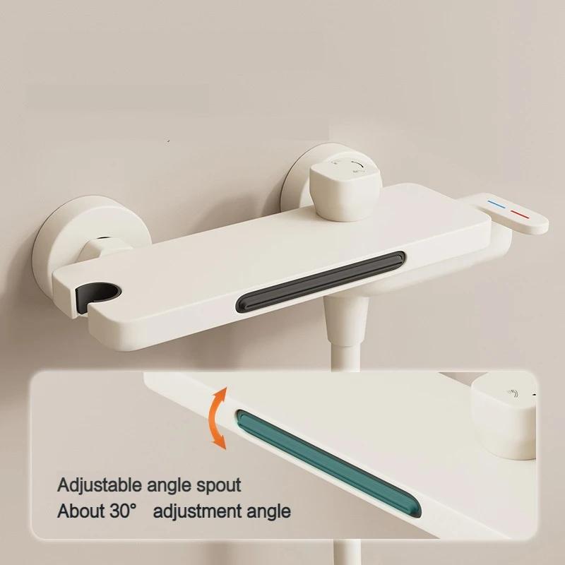 Matte Cream WhiteGrey Brass Core Waterfall Tub Faucet Wall Mount Dual Water Outlet 3 Function Pressurized Handheld Shower Complete Bathroom Shower Kit