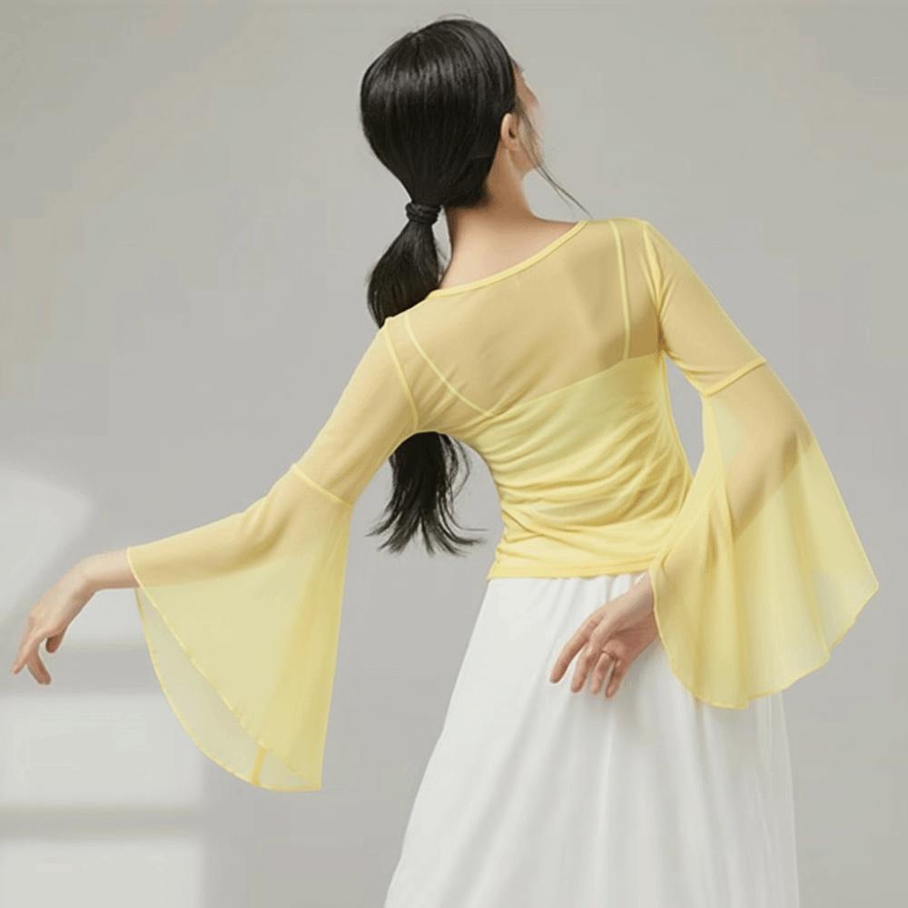 Elegant Chinese Folk Dancewear Sheer Mesh Mesh Top Breathable Classical Dance Top Women Dancewear