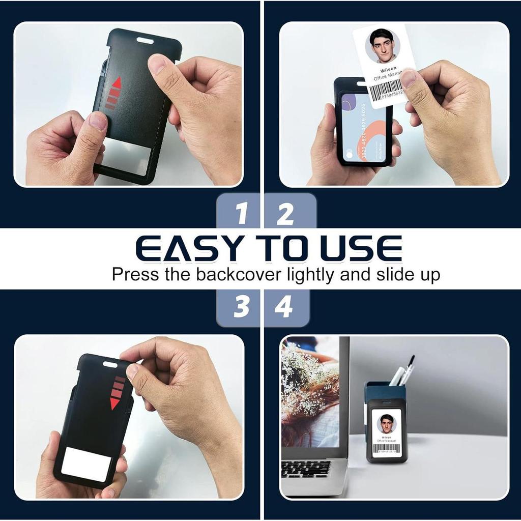 Black ABS Sliding Push-Pull ID Badge Holder with Clip and Phone Lanyard