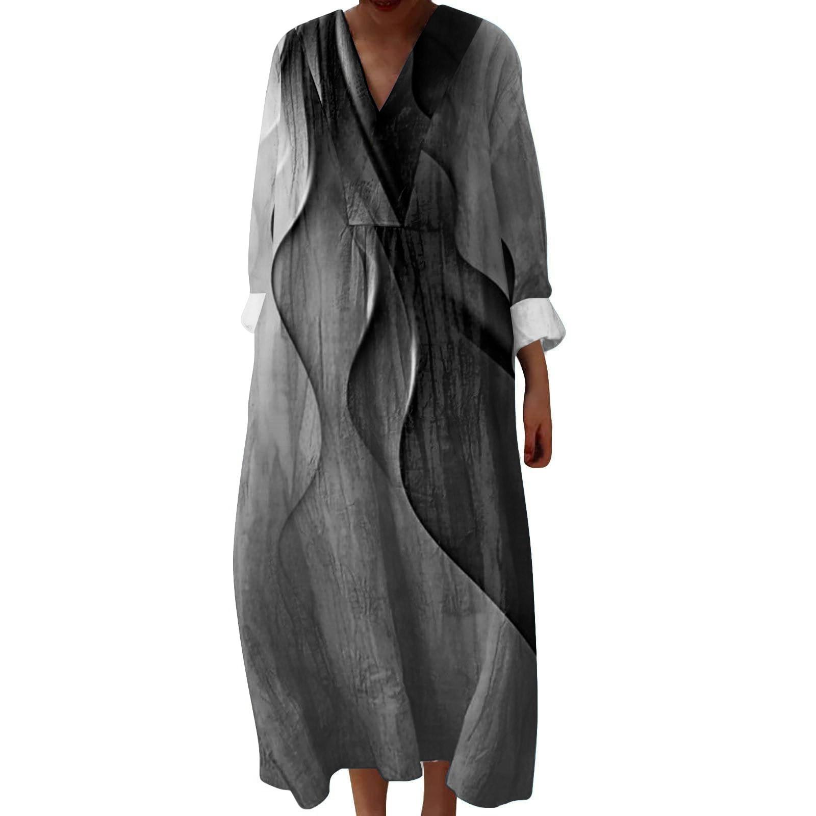 

Жіноча повсякденна та модна сукня з V-подібним вирізом з принтом з довгими рукавами Сукня з довгими рукавами S