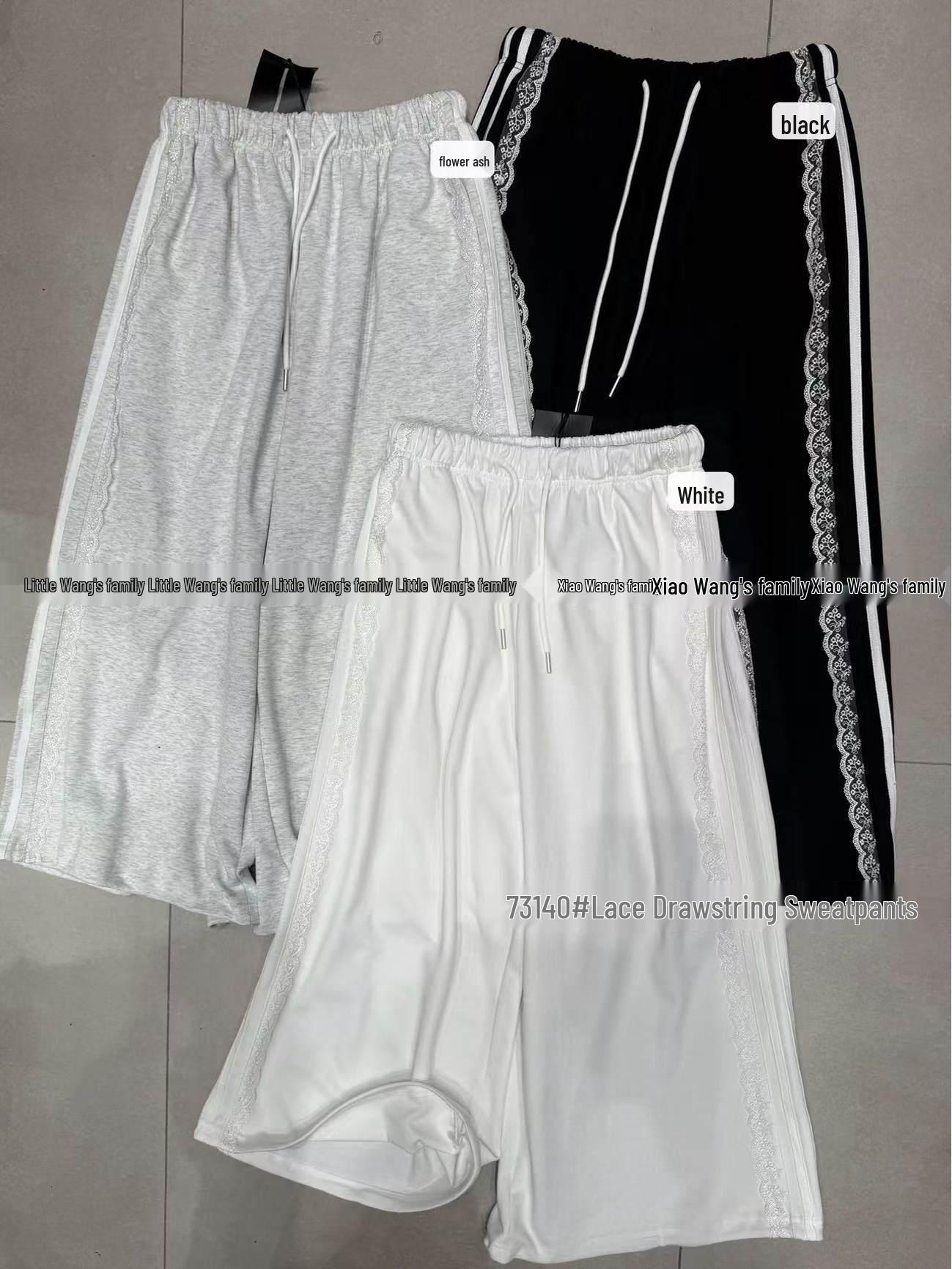 

Xiao Wang s Korean Style Plus Size Elastic Drawstring High Waist Lace Sweatpants One Size