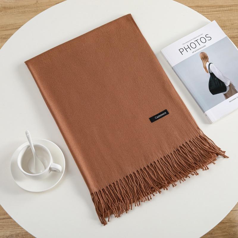 

Spring and Autumn New Imitation Cashmere Warm Scarf Solid Color Women s Four Seasons Available External Shawl Tassel Versatile Scarf 68x200cm