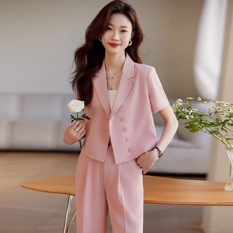 Elegantes Sommer-Anzugset für Damen mit kurzen Ärmeln, professionell