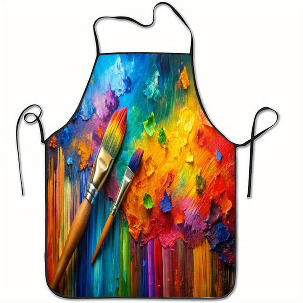 1pc Colorful Paint Brush Apron for Artists Kitchen Cooking Baking Waterproof Protective Wear Art Lover Gift Creative Chef Apron