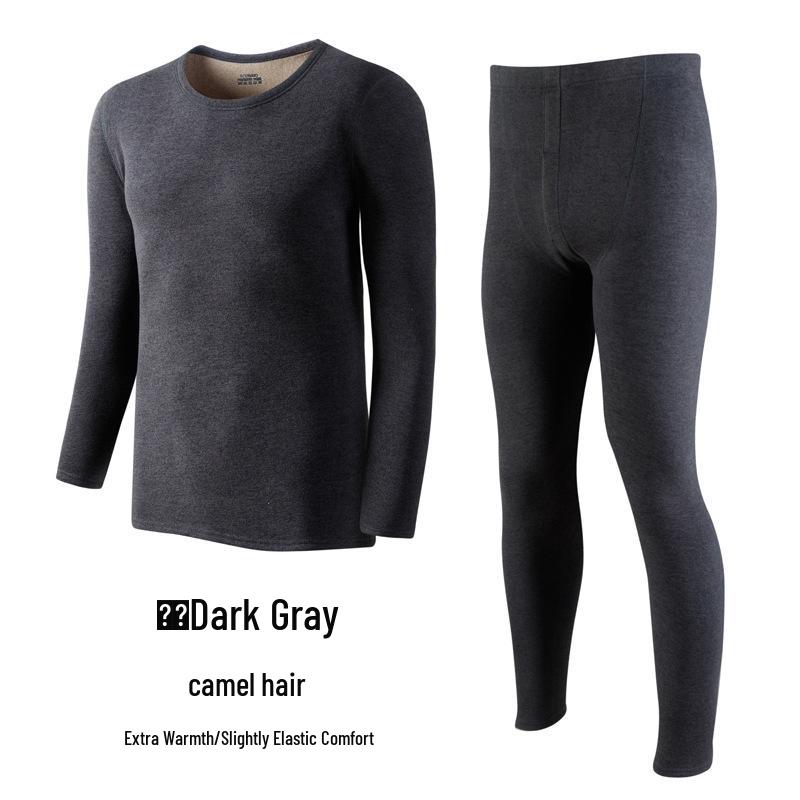 

Мужской очень толстый флисовый комплект термобелья из овечьей шерсти для холодной погоды - Круглый вырез, Однотонный, Идеально подходит для мужчин среднего и пожилого возраста L (100-115 jin) темно-серого