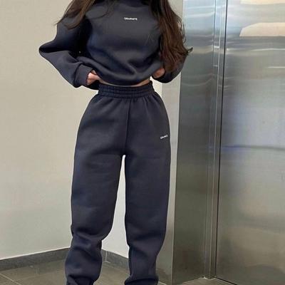 Conjunto esportivo casual slim fit de duas peças, roupa feminina