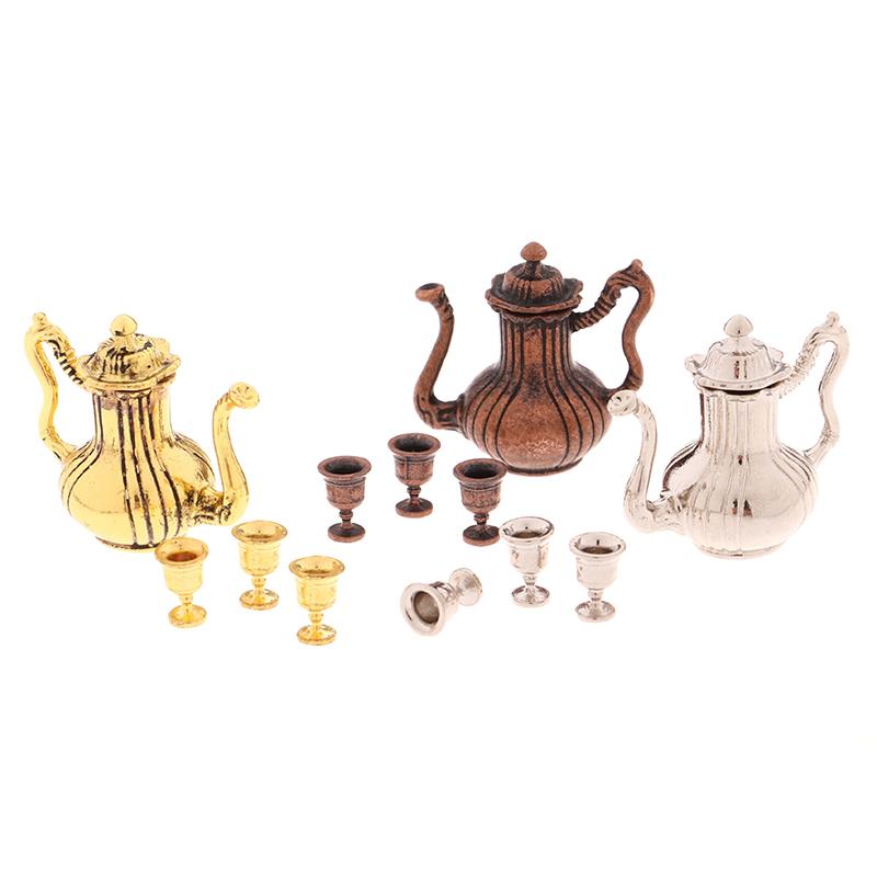 1Set 1:12 Puppenhaus Miniatur Weinset Weinkrug Teekanne Mini Flakon mit Tasse Geschirr Modell Dekor Spielzeug Puppenhaus Zubehör