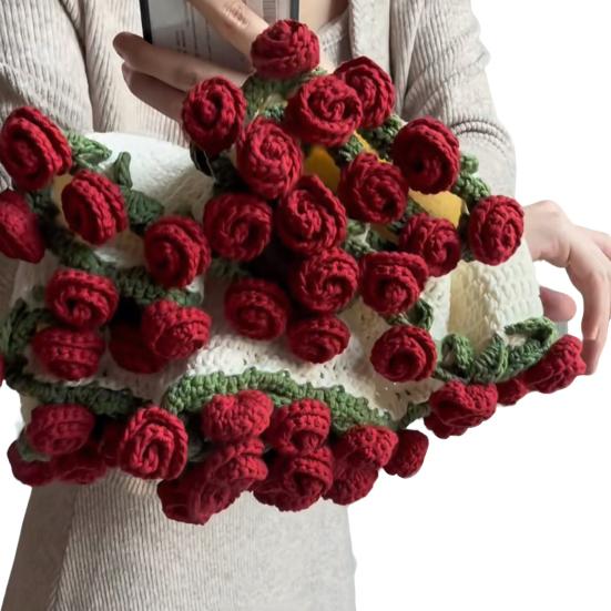 Crochet Rose Bouquet Blanket Handmade Rose Bouquet Throw Blanket Crocheted Roses Bouquet Sofa Blanket for Bed Decor Romantic Gift