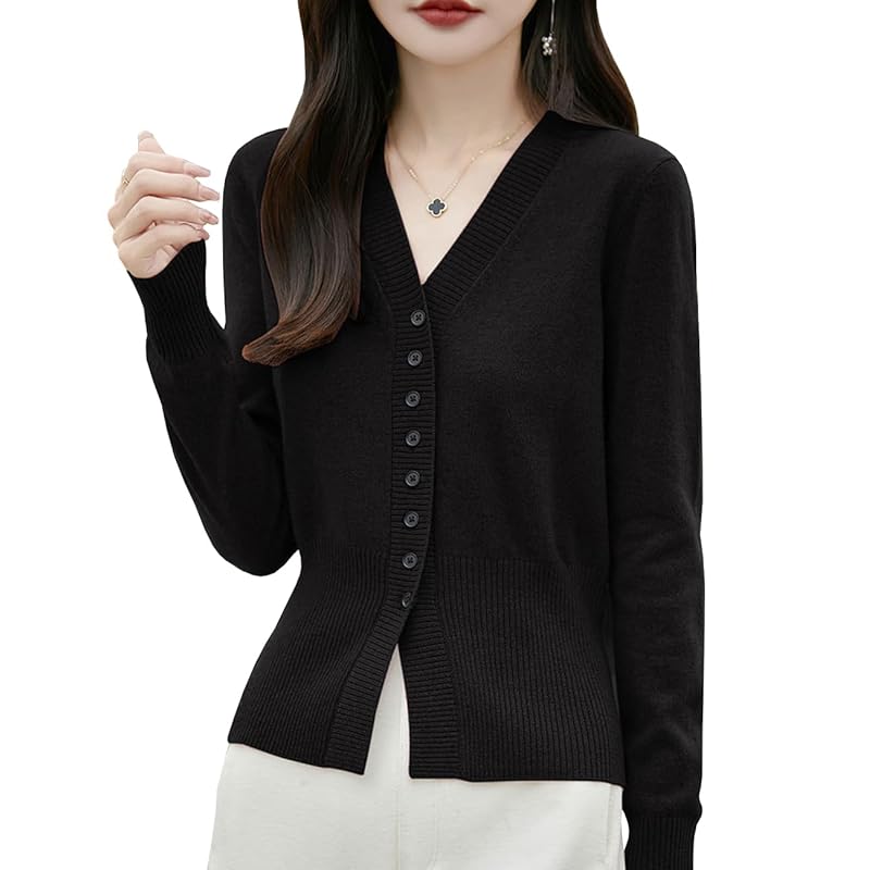 [EASTEMPO] cardigan ladies spring office Relaxing knit Plain color casual business Fashionable large size (JP, alphabet, XL, black)