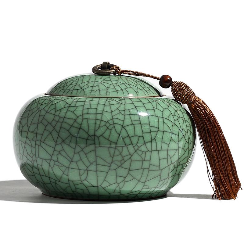 Shangqi Ge Kiln Celadon Carved Ceramic Tea Caddy