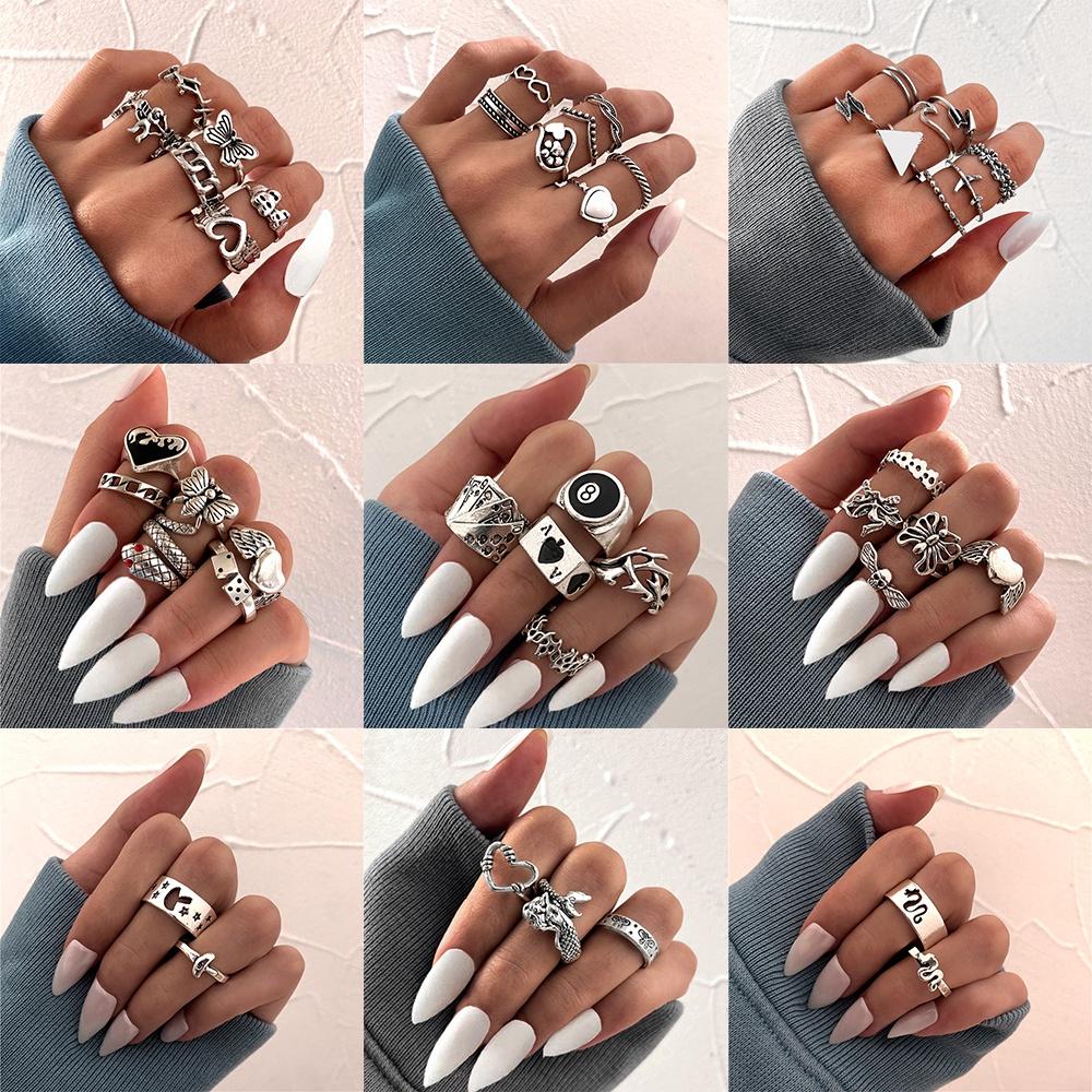 iF ME Korejská móda Zlatý stříbrný prstenový set Ve tvaru srdce Motýl Ultrajemné prsteny Dámské doplňky