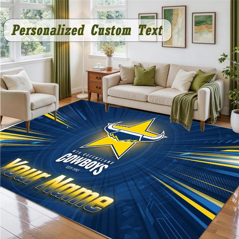 Crystal Velvet Square Rug Custom NameNorth Queensland Cowboys Pattern Non Slip Home Floor Decor Rug