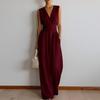 2026 Womens Sleeveless Solid Color High-Waist Wide-Leg Jumpsuit Elegant Casual Office Wear