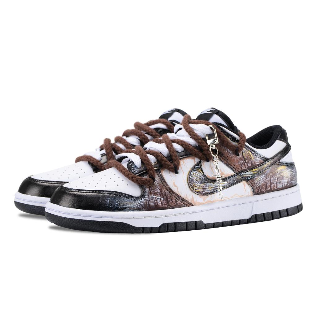 Nike Dunk Fiery Knight Leather Abrasion Resistant Low Top Skateboard Shoes Men's Black White HF5441-100(Team626-)