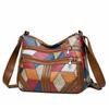 Borsa a tracolla multistrato con decorazione a quadri a blocchi di colore, grande capacità, per uso quotidiano, per donna, vintage