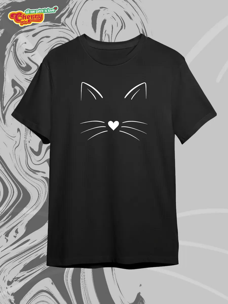Black T-shirt with samurai cat print S