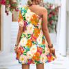 Women Summer One Shoulder Flower Printing One Piece Dress