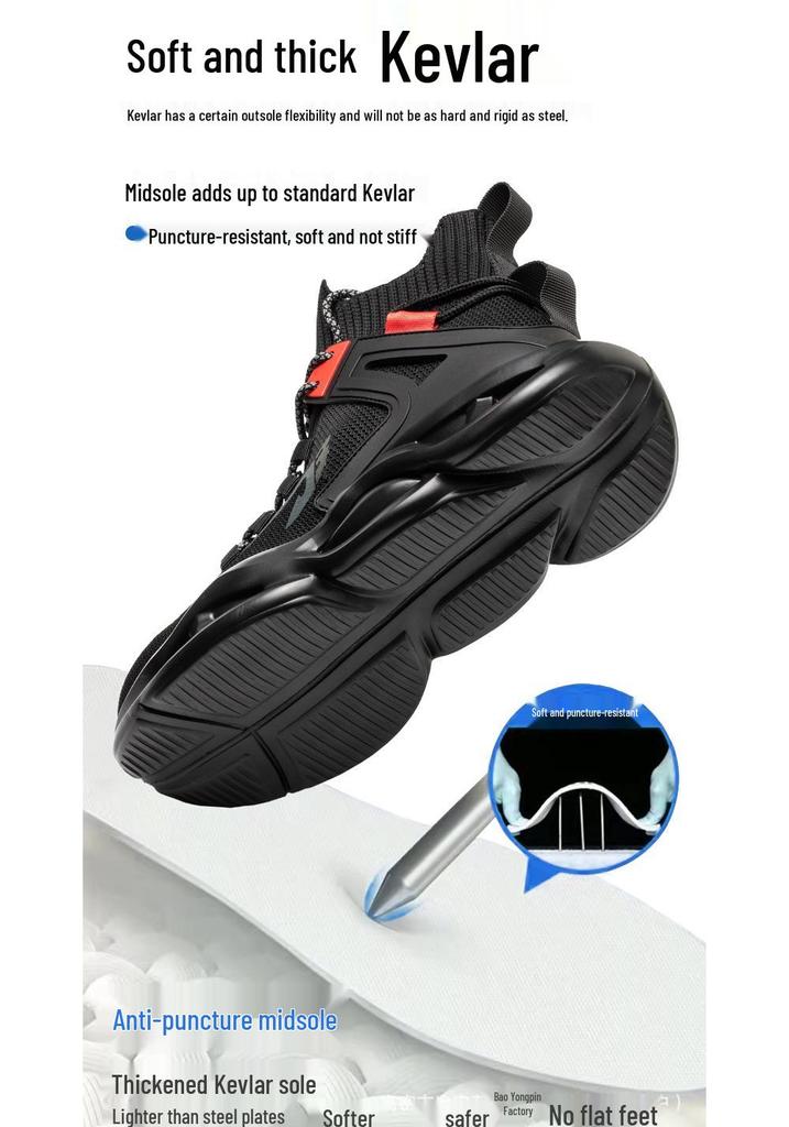 Flyknit Breathable Steel Toe Safety Shoes - Lightweight, Shock-Absorbing, Anti-Slip, Anti-Smash, and Wear-Resistant for Construction Work.
