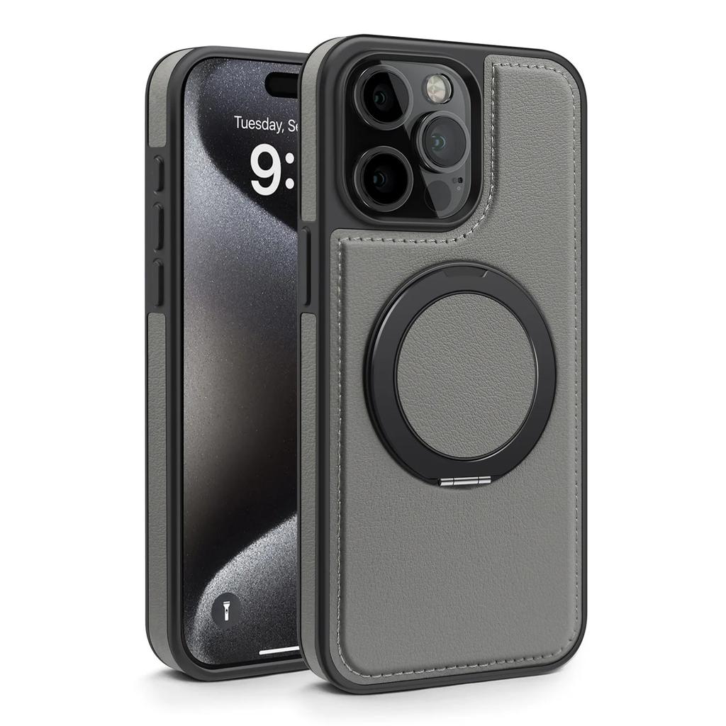 Luxury Magnetic Metal Stitching Leather Case For iPhone 17 Air 16E 16 Pro Max 15 14 Plus 13 12 Pro Max 360 Stand Phone Cover