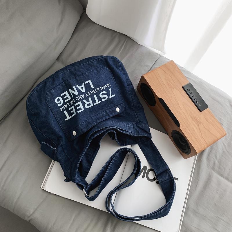 Large Capacity Denim Crossbody Bag Women's Letter Tote Bag Student Shoulder Bag