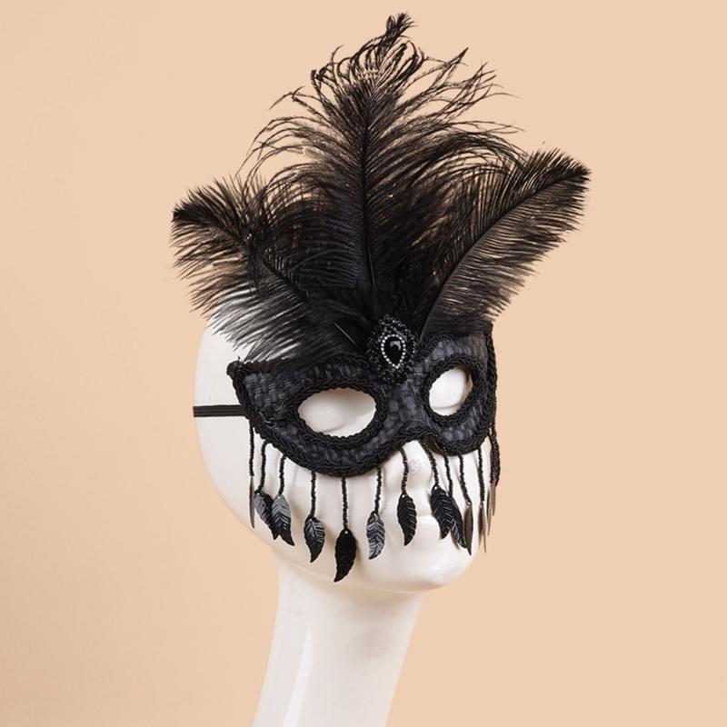 Contemporary Feather Embellished Plastic Eye Cover Lightweight Costume Ball Mask For Festive Event for Women Girls