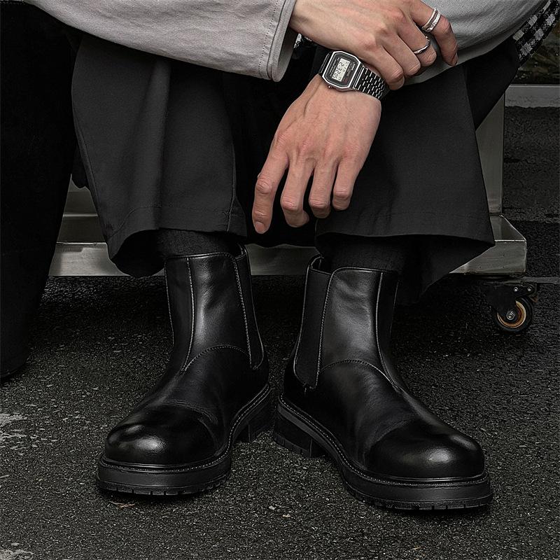 

Ботинки Chelsea Martin мужские осенне-зимние на толстой подошве с низким голенищем, короткие ботинки в британском стиле с большой головкой 66640-J 38 чёрный