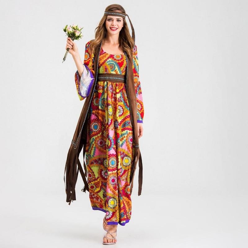 Enchanting Style 70s Hippie Costume For Women Utilizing Cozy Polyester Fabric Ideal For Halloween And Costume Parties