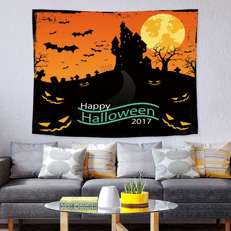 Halloween Tapestry Nordic Holiday Party Decorative Cloth, Horror Cartoon Landscape Tapestry, Milled Fabric Polyester Blanket