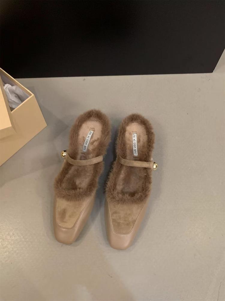 Fashion Hot Selling Shallow Mouth Square Toe Shoe Woman 2025 Elegant Casual Female Sneaker Flats Loafers Fur New Winter On Heels Stretch