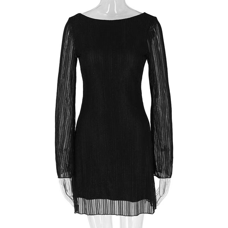 

Fashion Wind New Sexy Backless Long Sleeves Silm Slim Looking Shiny Dress Sexy Backless Dress Black S