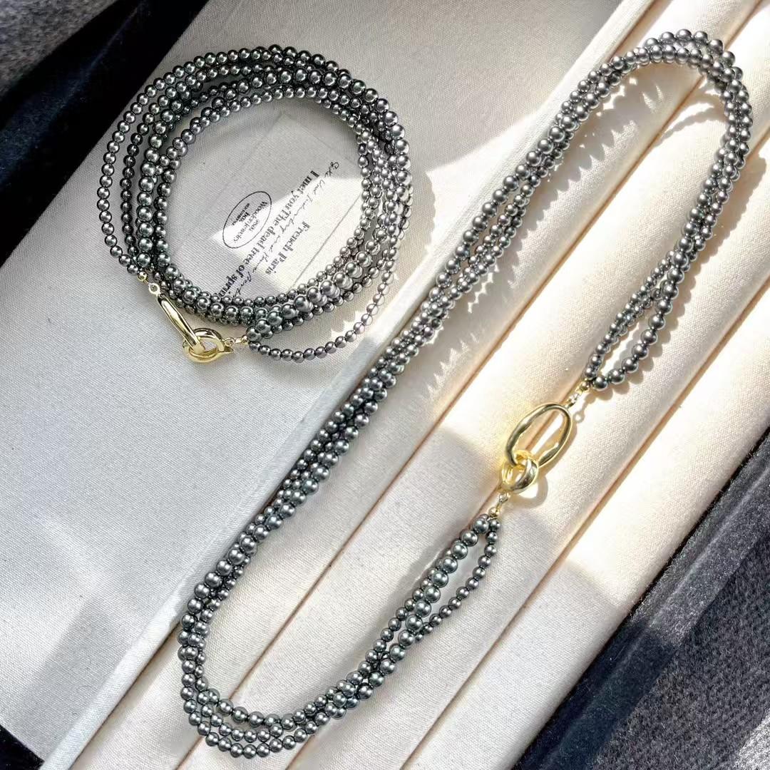 

Vintage Dark Night Black Faux Crystal Pearl Multi-Layer Design Clavicle Chain Necklace