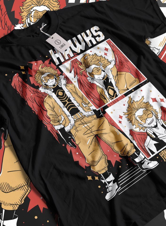 Unisex shirt Cotton Oversize Large Size My Hero Academia anime Wing Hero Hawks Keigo Takami T-Shirt manga All Size