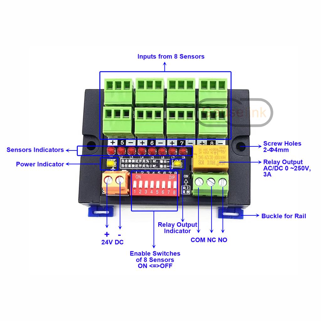 AND Gate Logic Processing Module Terminal Block With 8 Input Channel Sensor NPN/PNP Relay Output For Multiple Conditions Control