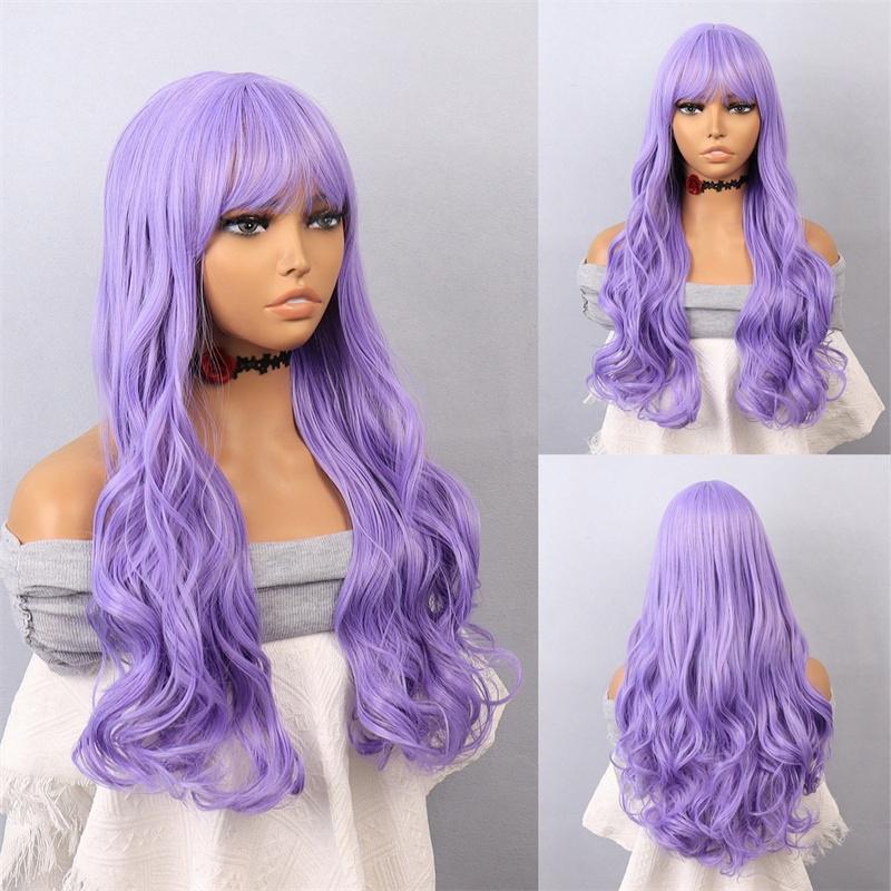 

Synthetic Hair Purple Ombre Wig Long Body Wave Wig Natural Water Wave Hairstyle Sexy Female Wig for Women Cosplay 25 inches