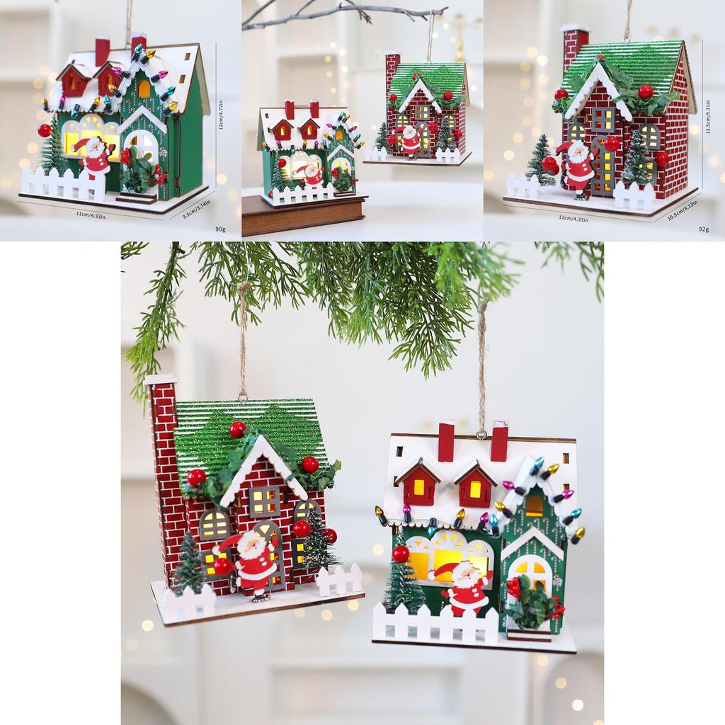 Christmas Wooden House Decor With Snowy Scene For Holiday Home Display