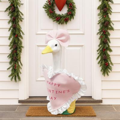 Yousheng 1Set Valentine's Day Porch Goose Outfit Pink Heart Ruffled Garment And Bow 23 Inch Goose Costume for Yard Lawn Porch Wedding Party Decoration