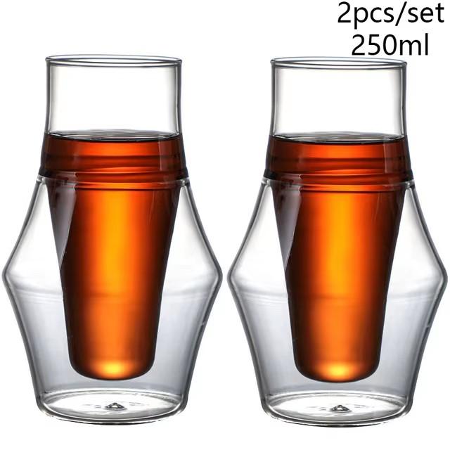 1/2 Stück doppelwandiger Glasbecher mit Hängeohr Espresso-Kaffeebecher, verbrühsicher, für Milch, Brandy, Wein, Teetasse, klares Becher-Set, Trinkgeschirr
