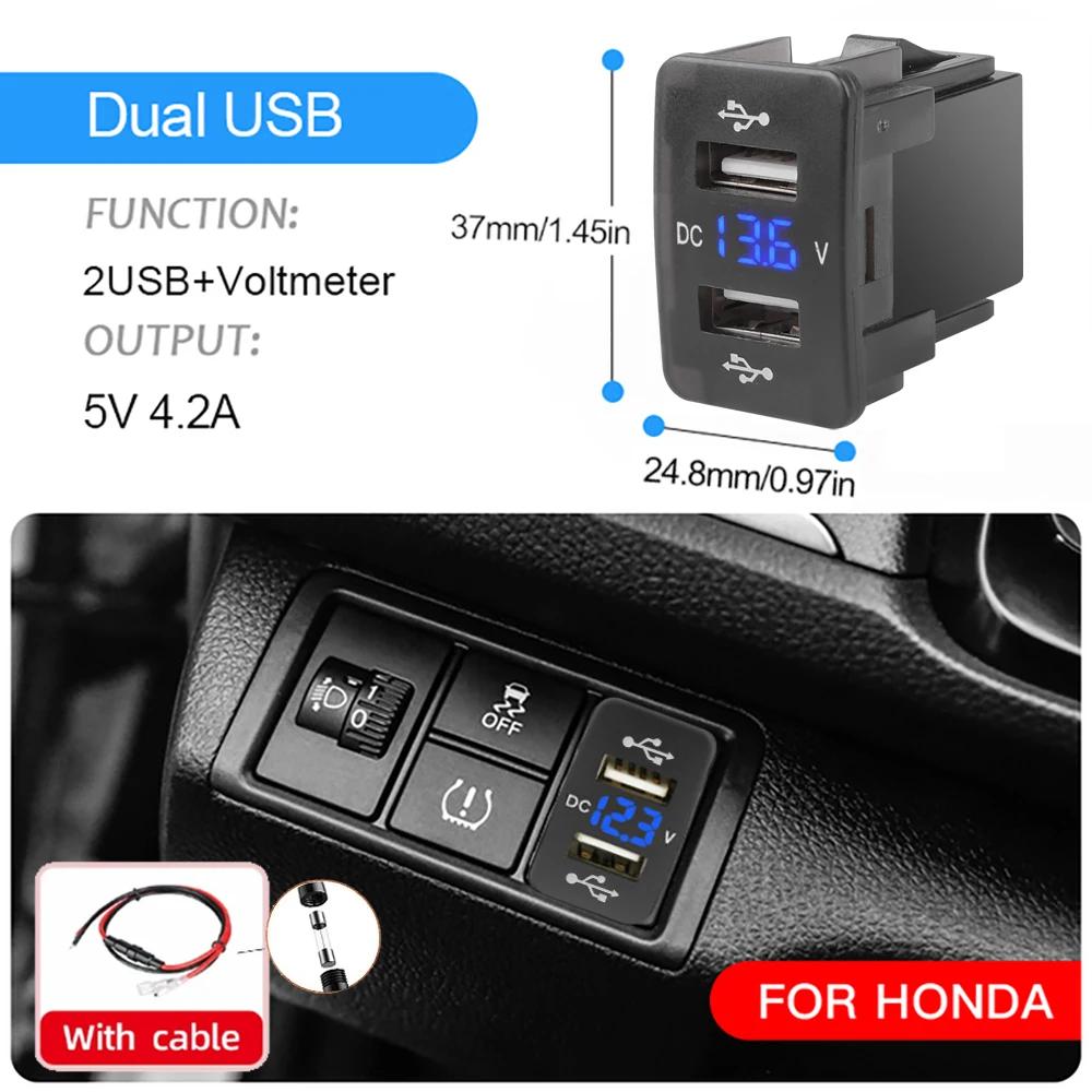 QC3.0 USB PD Typ-C Autoladebuchse Schnellladeanschluss Auto-Adapter mit LED-Voltmeter 37X24mm/45X26mm für Honda-Autos
