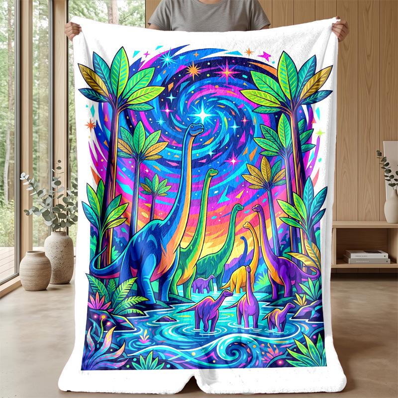 Dinosaur Fantasy Jungle blanket Personalized Name Flannel Blanket Soft Cozy Plush Throw for Sofa Bed Lightweight Home Decor